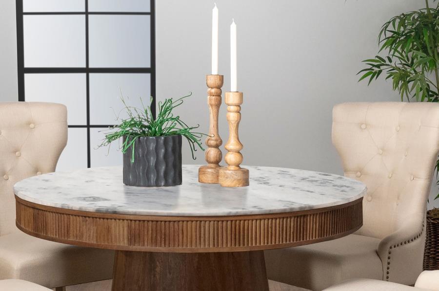 Coaster Fine Furniture Ortega - Round Marble Top Wood Dining Table - Natural | Meri Furniture