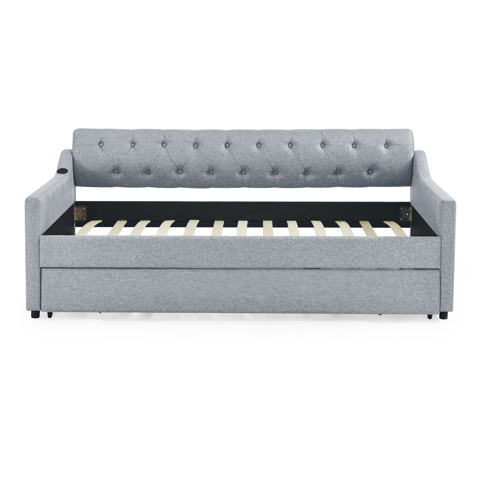 Size Upholstered Daybed With Trundle And USB Charging Armrest