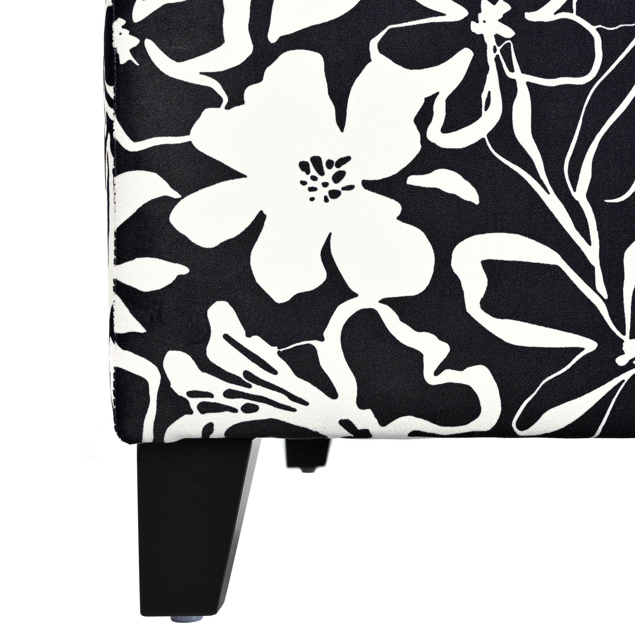 Luxury Storage Ottoman With Floral Patterned Fabric, Soft-Close Hinges, Multi Functional