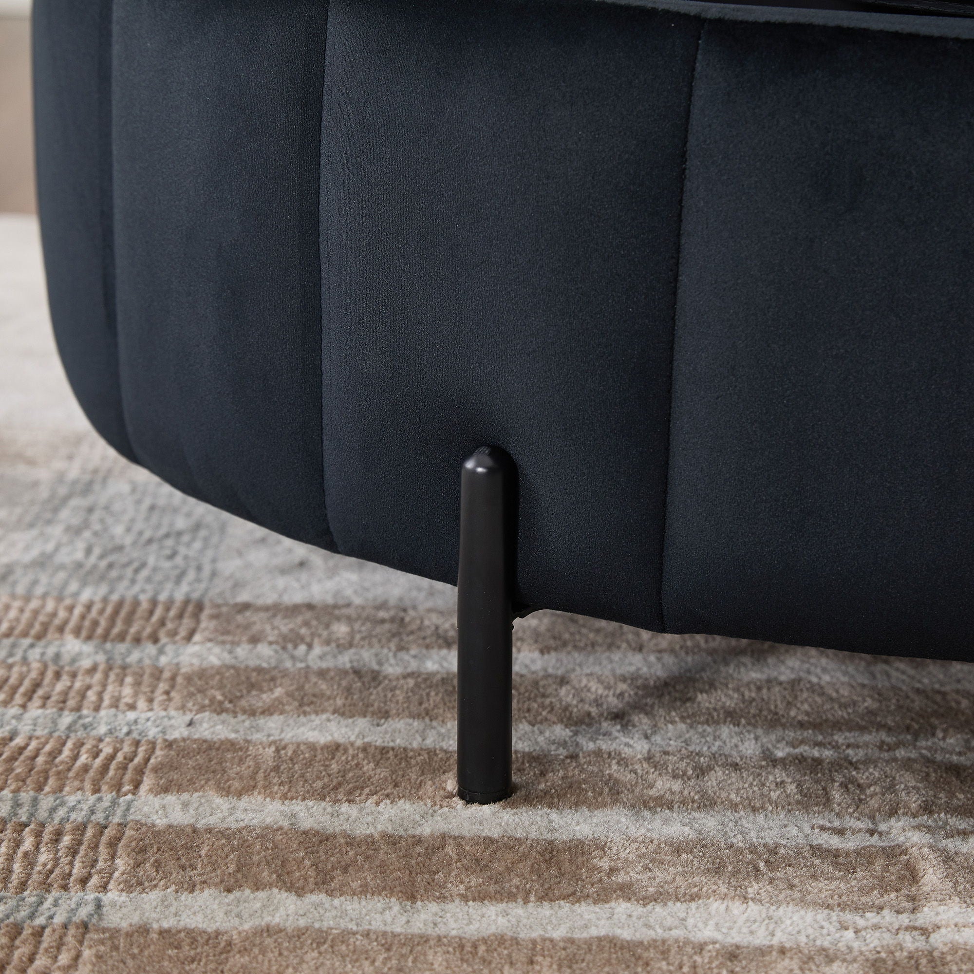 Upholstered Round Ottoman With Reversible Lid, Channel Tufted Pumpkin Shape