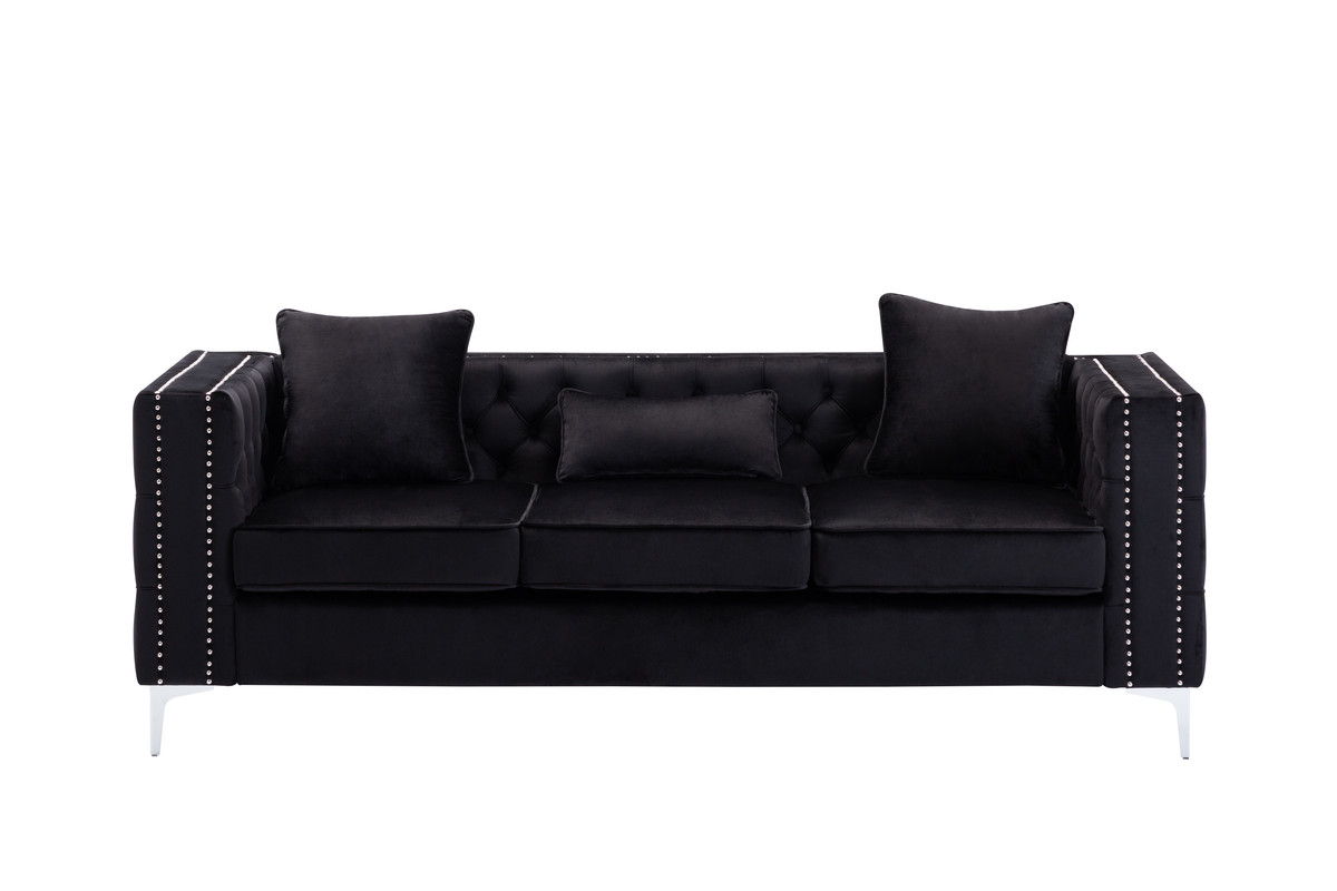 Lorreto 86"W Black Velvet Sofa