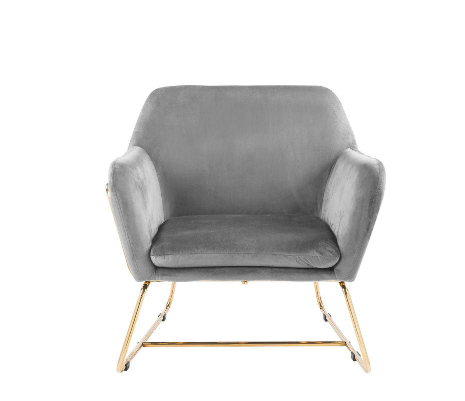 Keira 29.5"W Gray Velvet Accent Chair with Metal Base