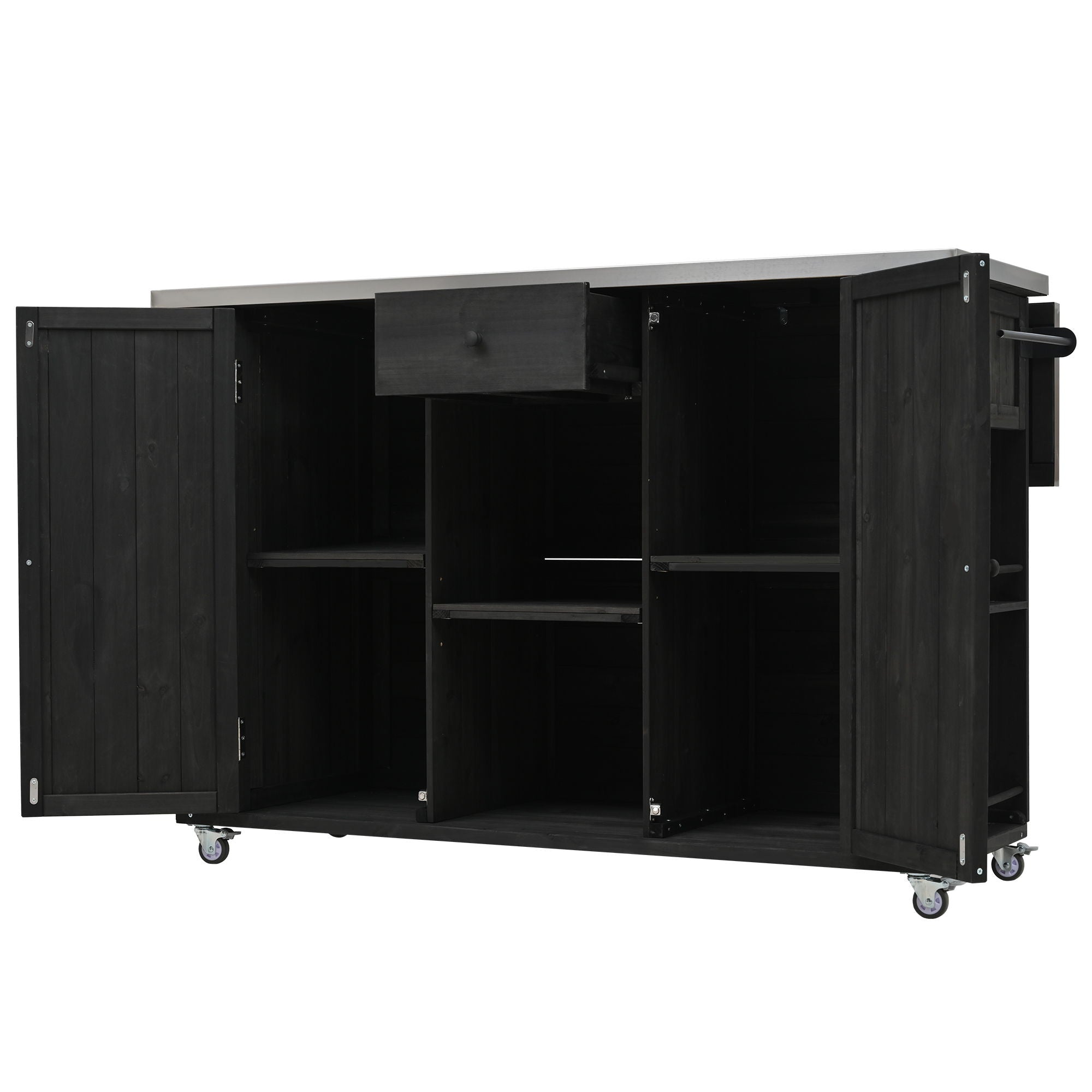 Outdoor Kitchen Island With Stainless Steel Top, Ample Storage Space, Towel And Spice Racks And A Bottle Opener