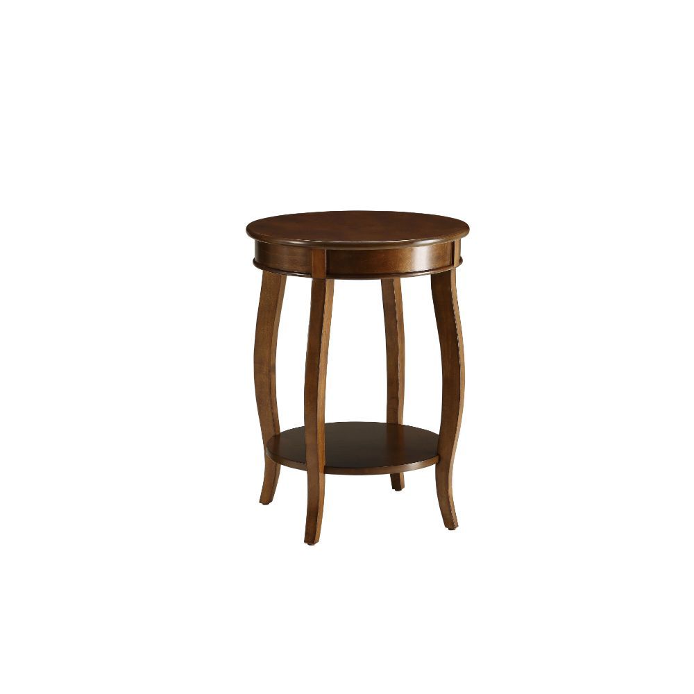 ACME This Alberta side table will be your favorite accent piece with its round top form and stylized legs. Offered in four different colors: Antique White, walnut, red, and teal. One is sure to fit perfect with your style. | Meri Furniture