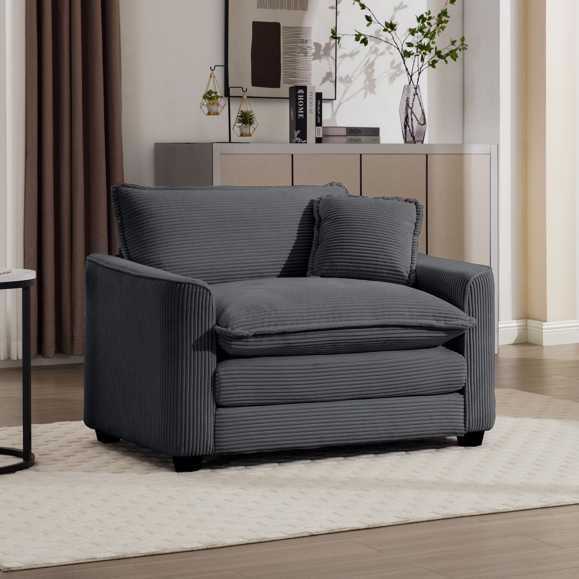 Modern Classic Corduroy Fabric Single Chair Deep Seat Sofa With Pillow