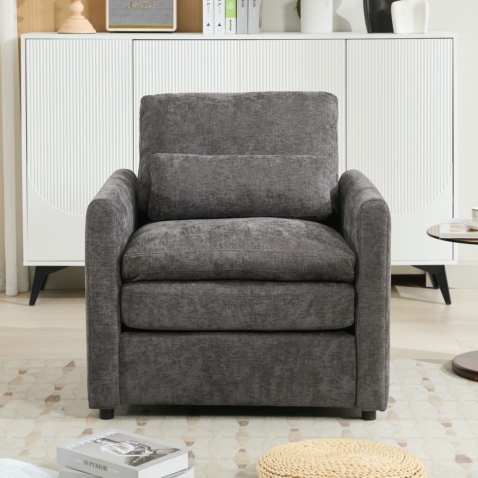 Cozy Upholstered Plush Cushion Armchair For Living Room