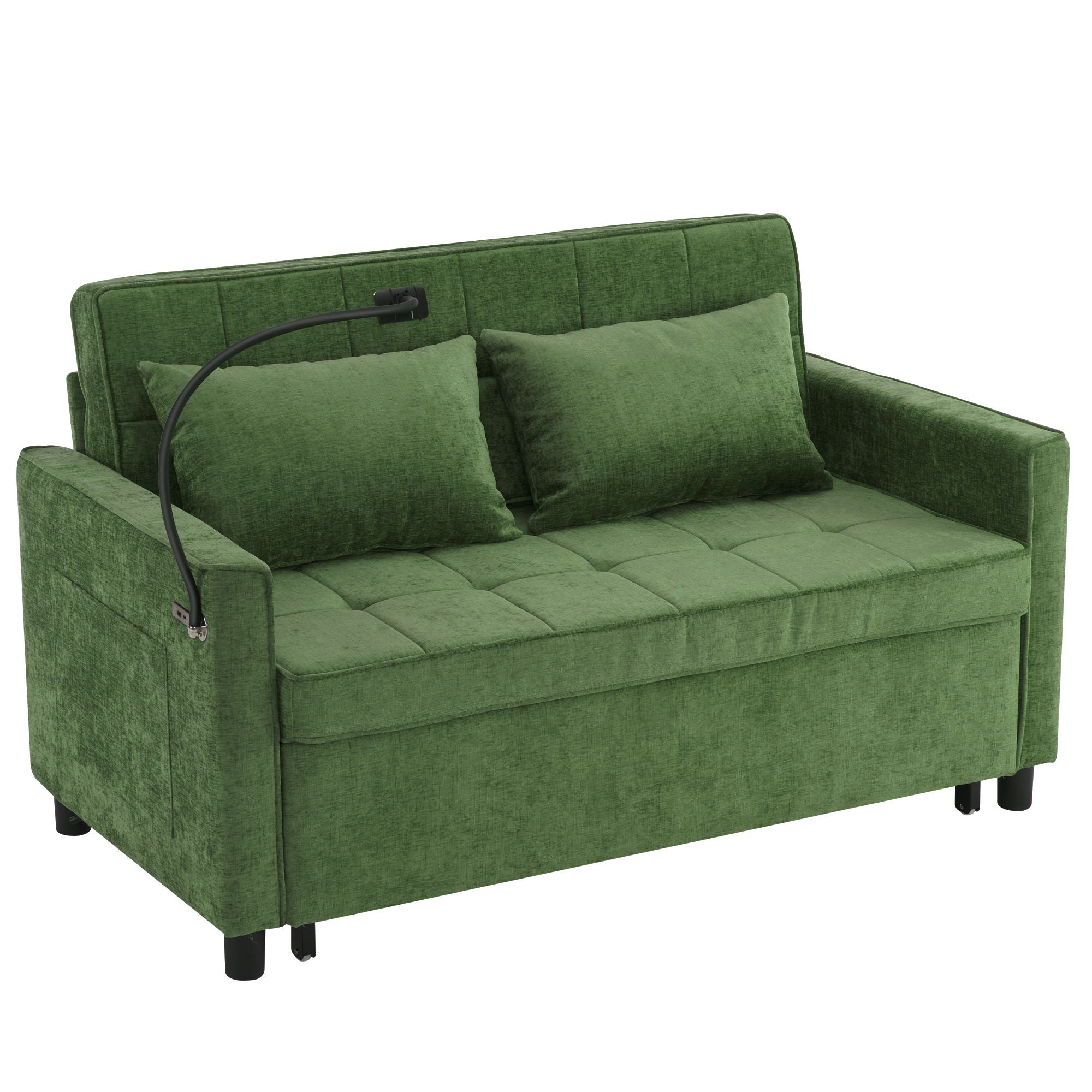 Loveseat Sofa Bed Sleeper With Reversible Backrest, Side Pockets, USB Ports, Phone Holder