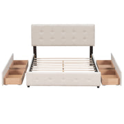 Upholstered Platform Bed With Classic Headboard And Drawers, No Box Spring Needed