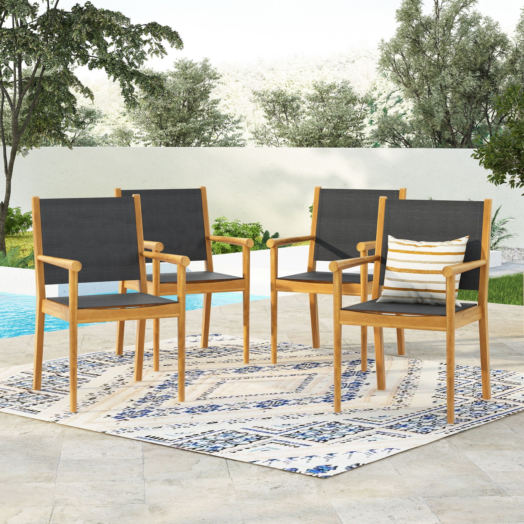Cordoba - Dining Chair Set With Acacia Wood Frame And Textilen Upholstery (Set of 2) - Teak