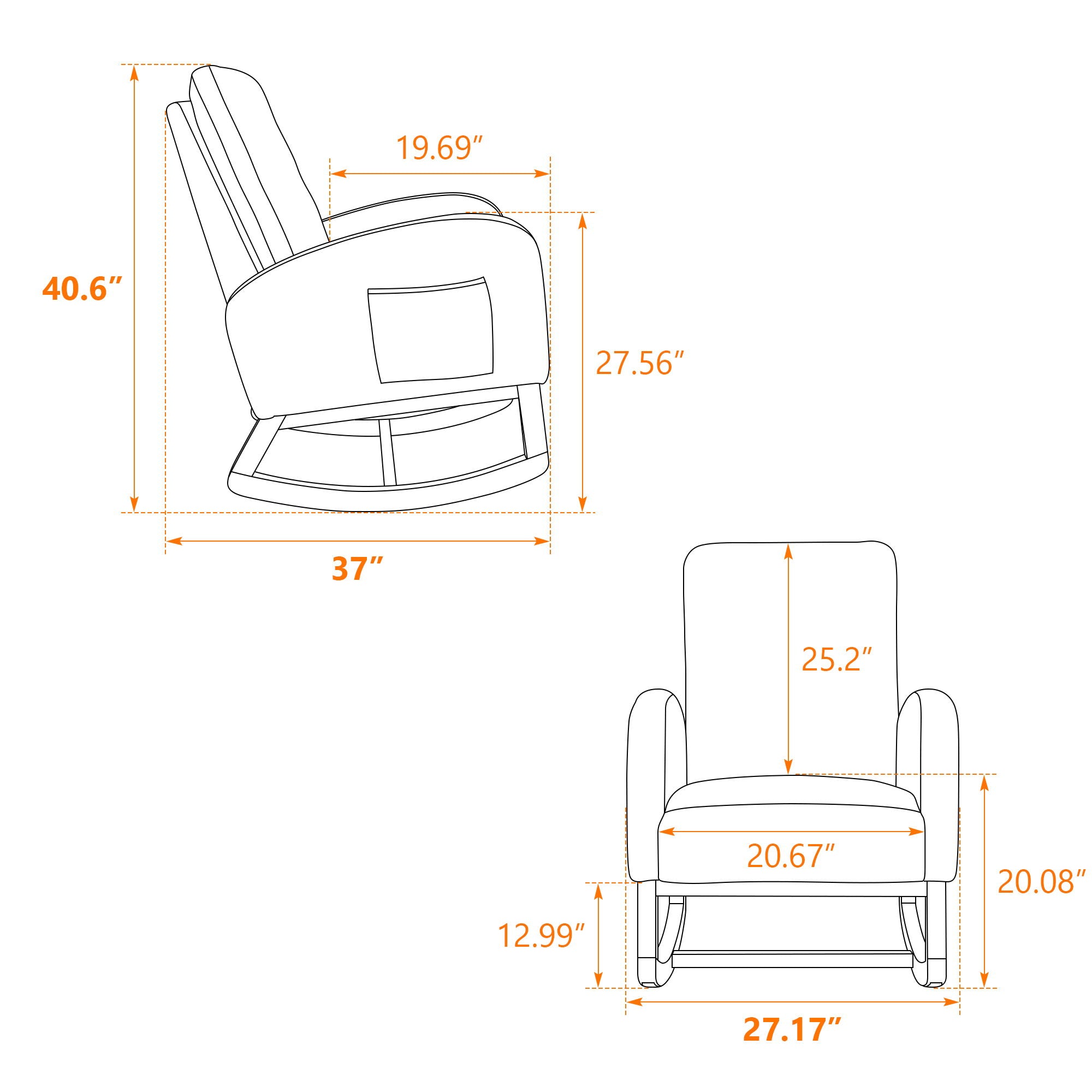 Rocking Glider Chair With High Back And Side Pocket