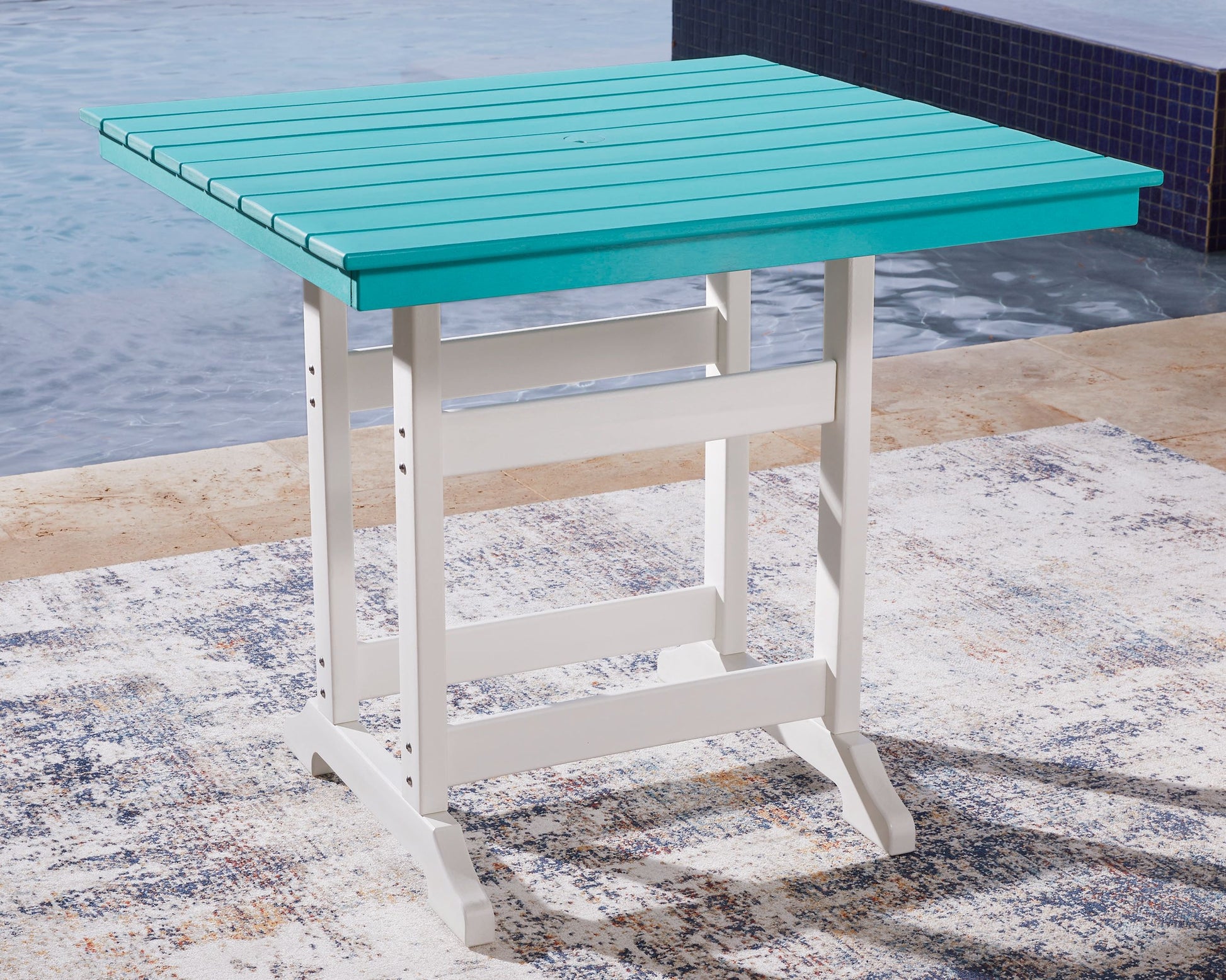 Signature Design by Ashley® Eisely - Turquoise / White - Square Counter Tbl W/Umb Opt | Meri Furniture