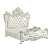 ACME Adara - Eastern King Bed - White PU & Antique White Finish | Meri Furniture