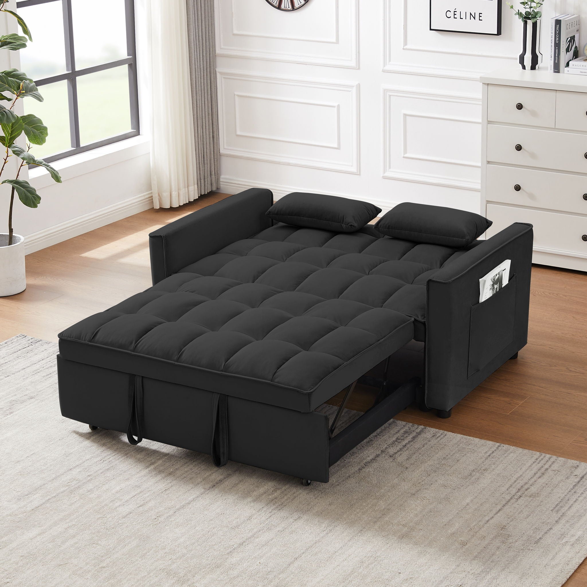 Modern Convertible Velvet Futon Loveseat With Sleeper Bed Function