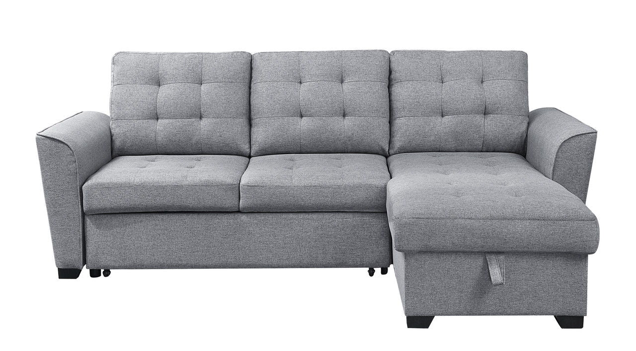 Avery 90.5"W Light Gray Linen Sleeper Sectional Sofa with Reversible Storage Chaise