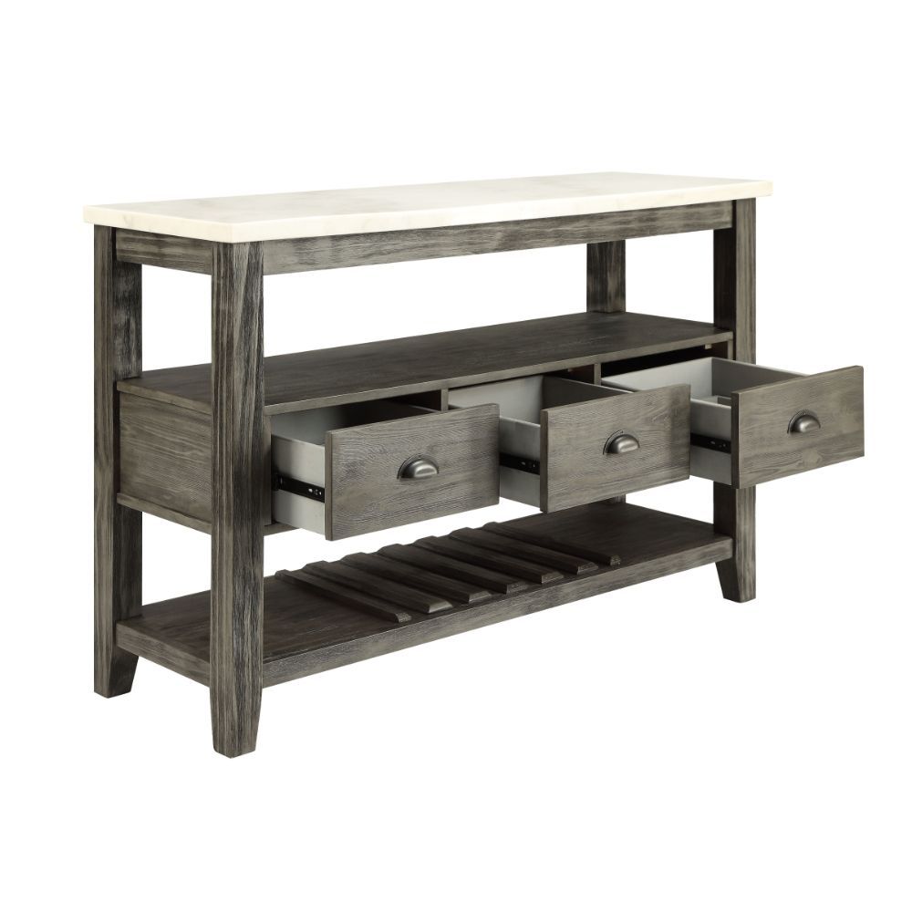 ACME Merel - Server - White Marble & Gray Oak | Meri Furniture