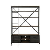 Depict the gentle flow of industrial modern decor with the Actaki bookshelf and ladder set. Industrial modern shelving unit with 4 drawers with Nailhead trim and 2 open shelves provide a unique storage and display to you room. Some assembly required.