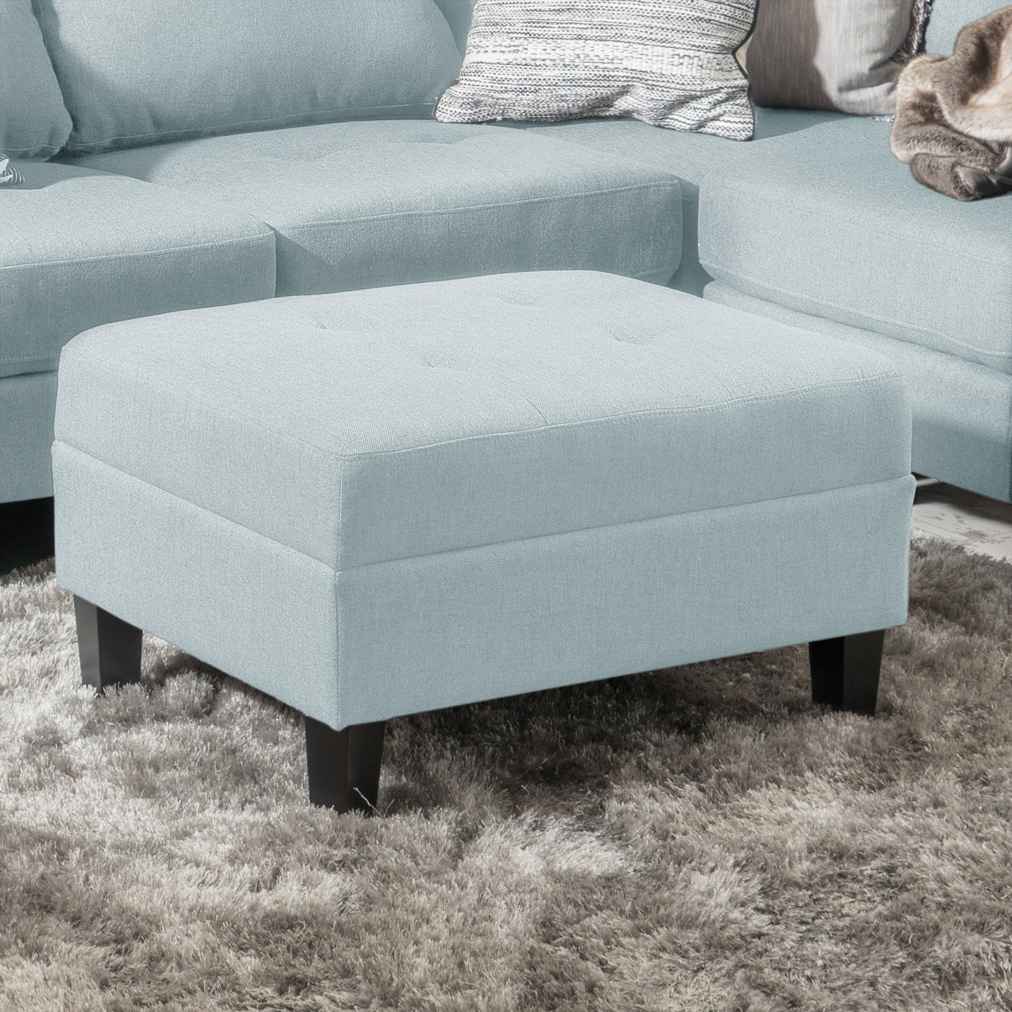 Classic Ottoman With Birch Wood Legs And Fabric Upholstery