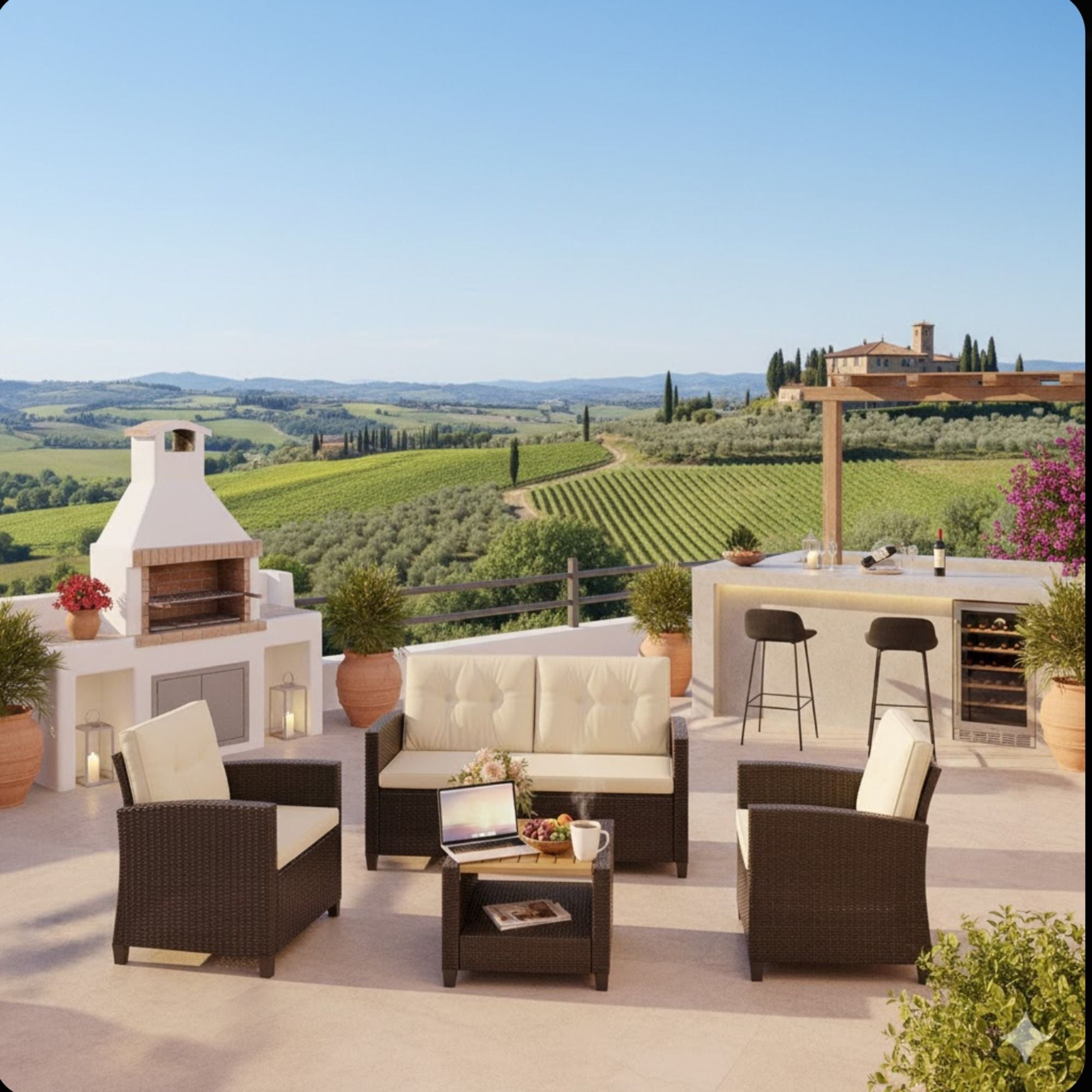 Modern All-Weather Patio Set With Cushions And Table