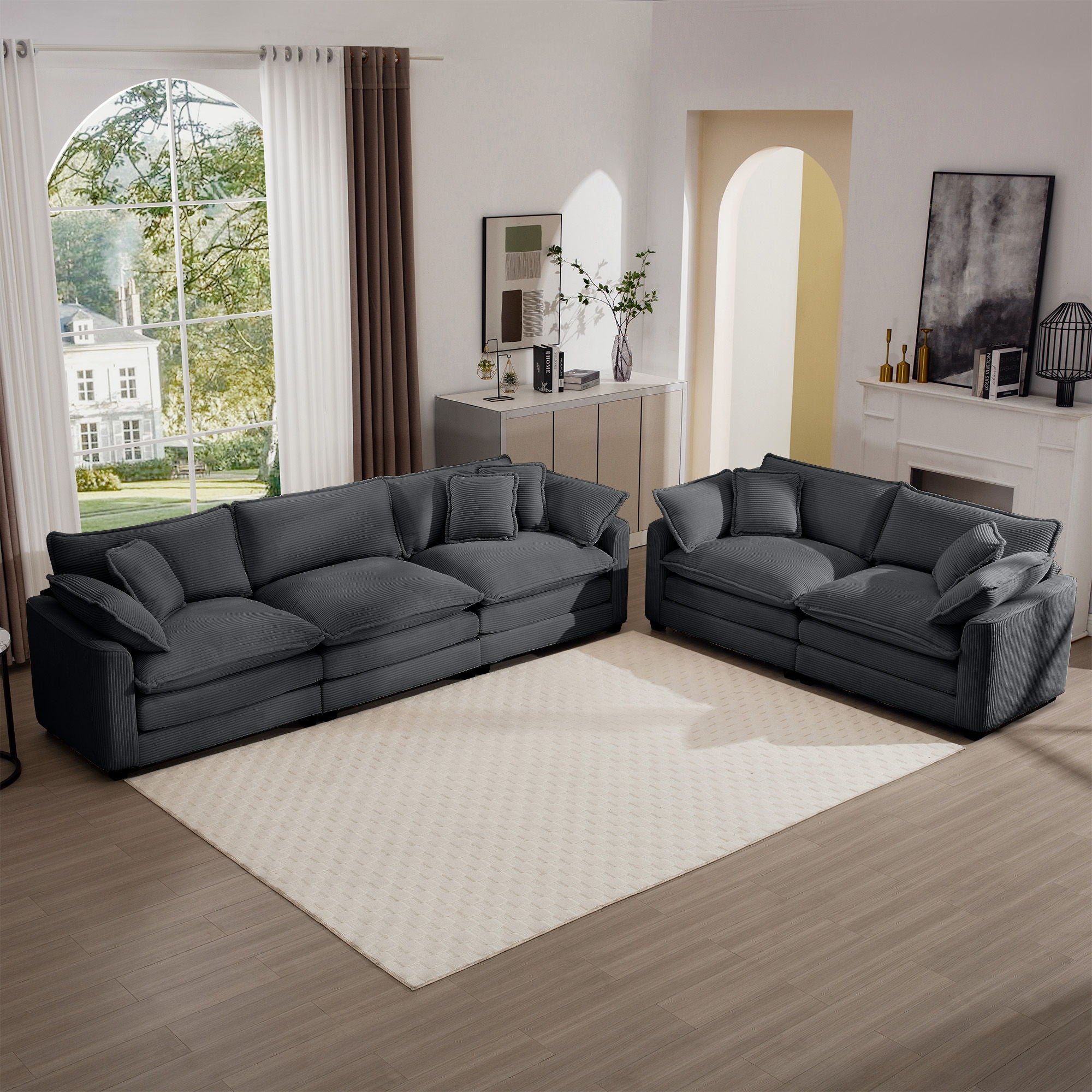 Elegant Corduroy Oversized Sectional Sofa Set With Deep Seats And Flexible Layout