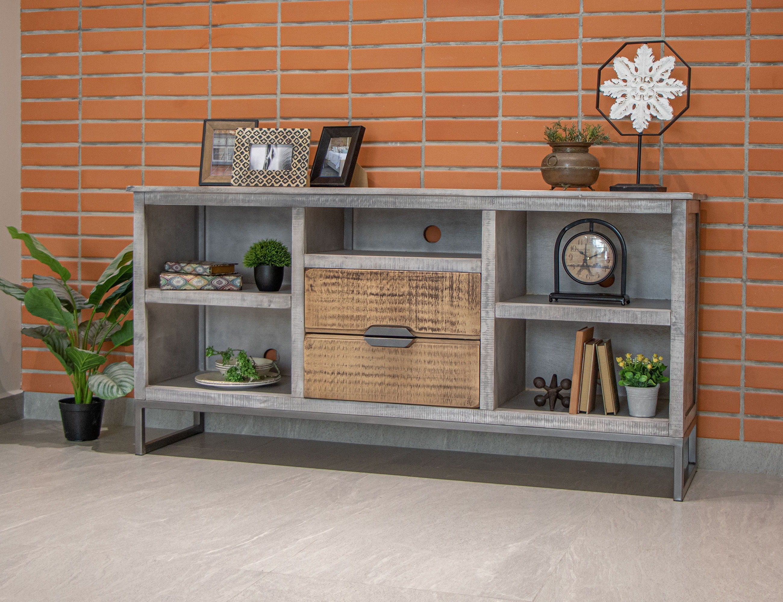 International Furniture Direct Mita - TV Stand / Console - Honey Brown / Light Gray | Meri Furniture