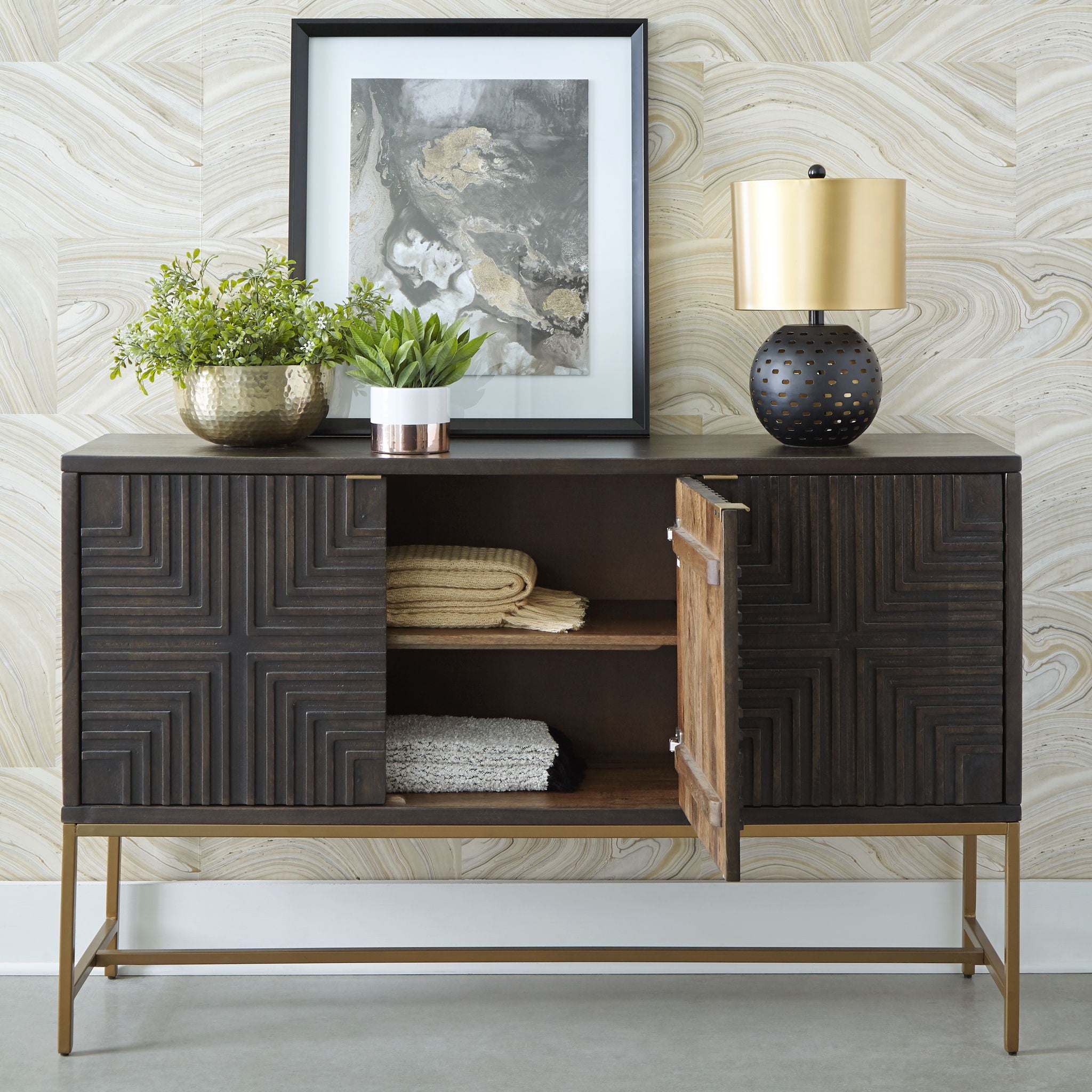 Elinmore - Accent Cabinet - Brown / Gold Finish
