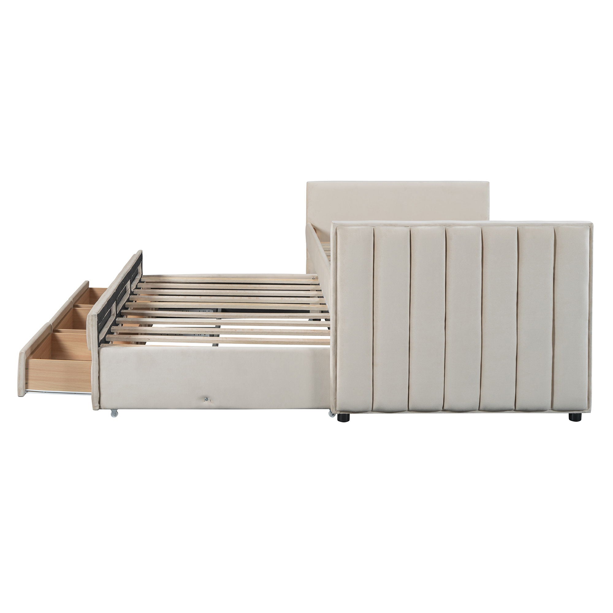 Upholstered Daybed With Trundle And Drawers