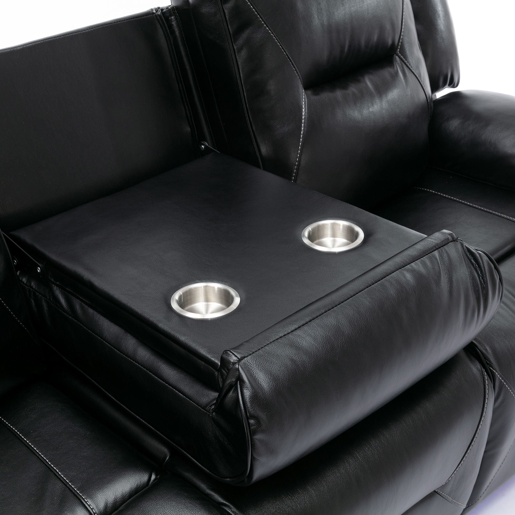 3 Seater Home Theater Recliner Manual Recliner Chair With A LED Light Strip Two Built-In Cup Holders For Living Room