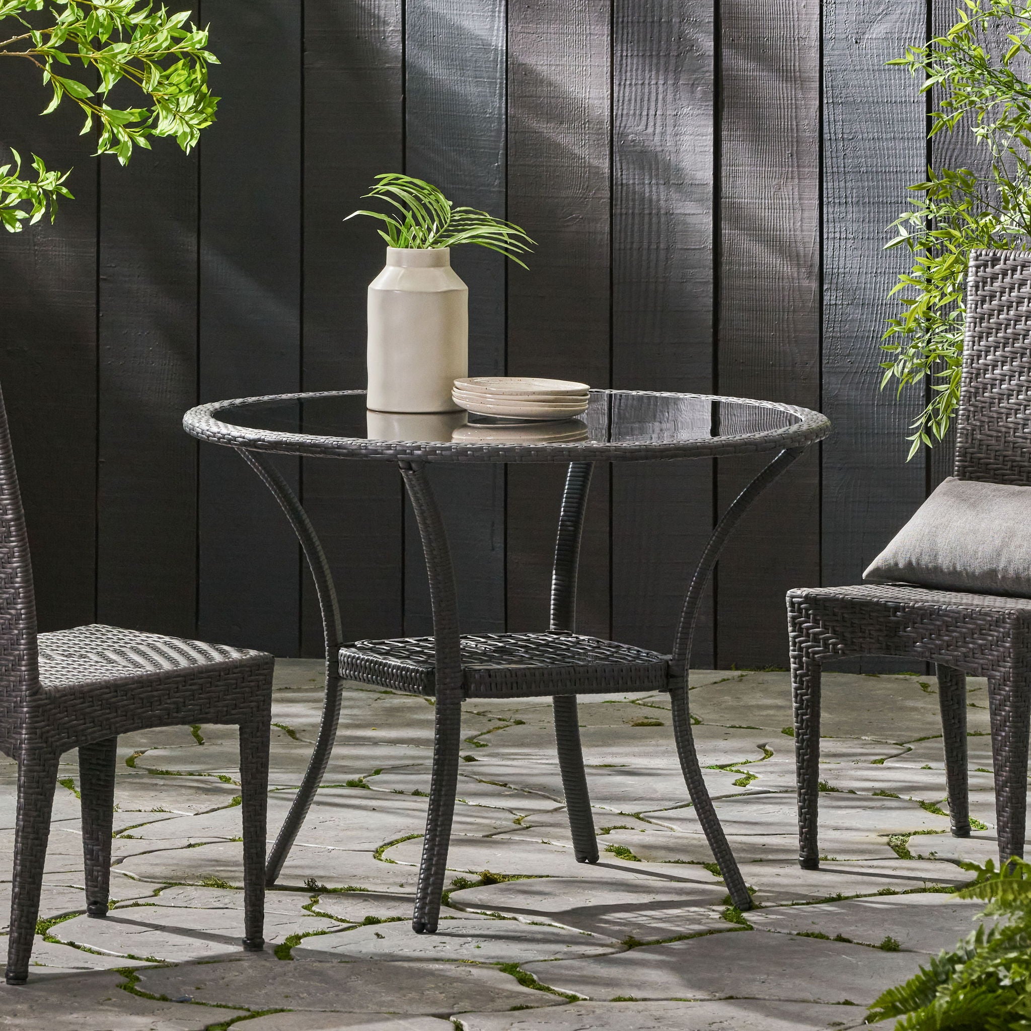 Bistro Table With Iron Frame And Glass Top - Gray