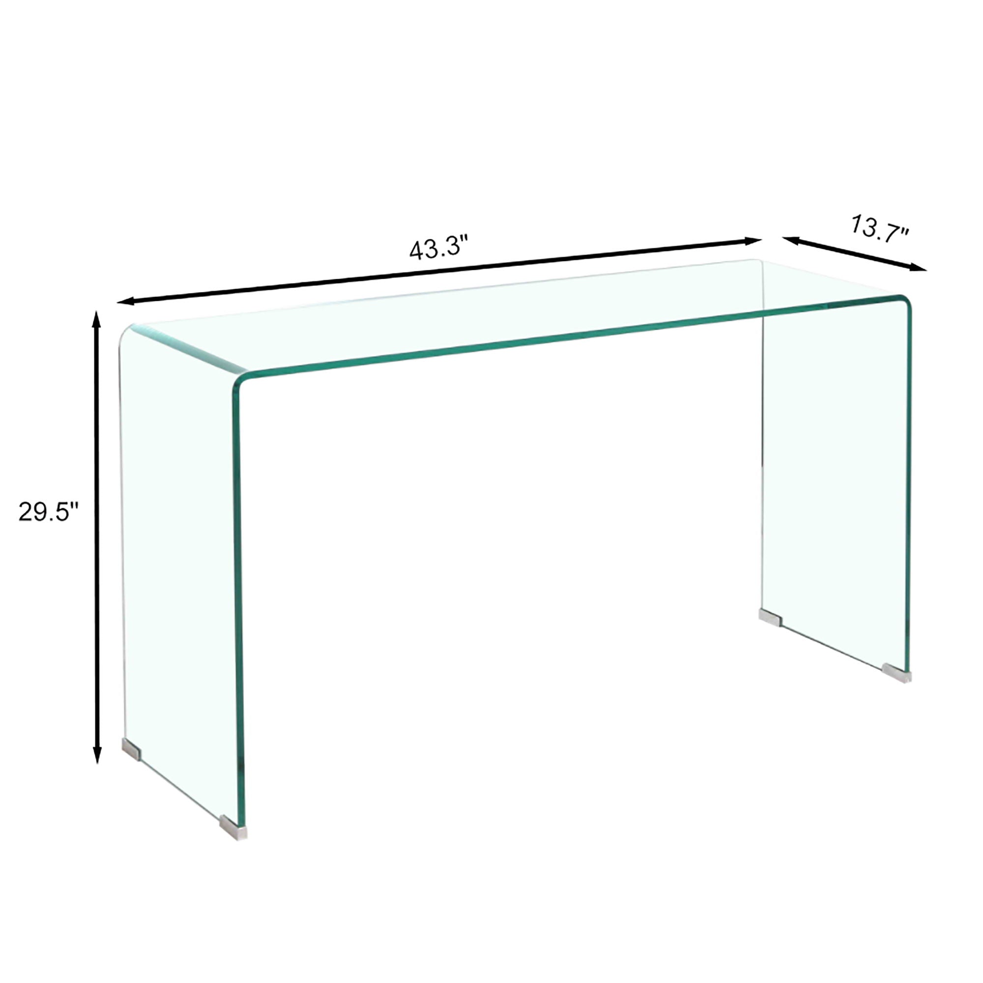 Elegant Transparent Tempered Glass Console Table With Rounded Edges, Modern Sofa Table - Clear