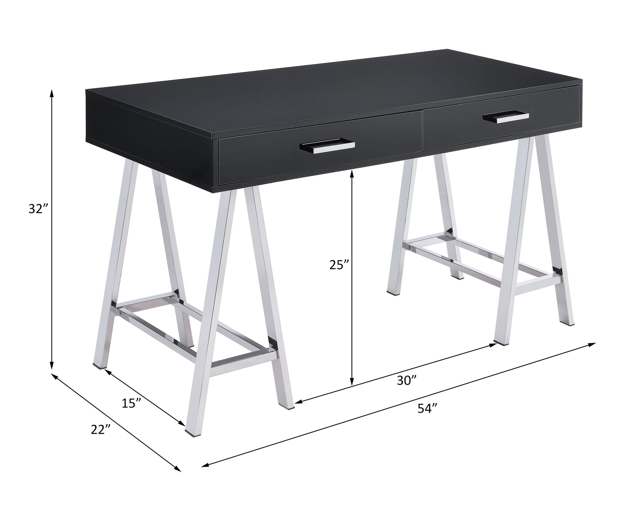 Coleen - Writing Desk With USB - Black High Gloss & Chrome