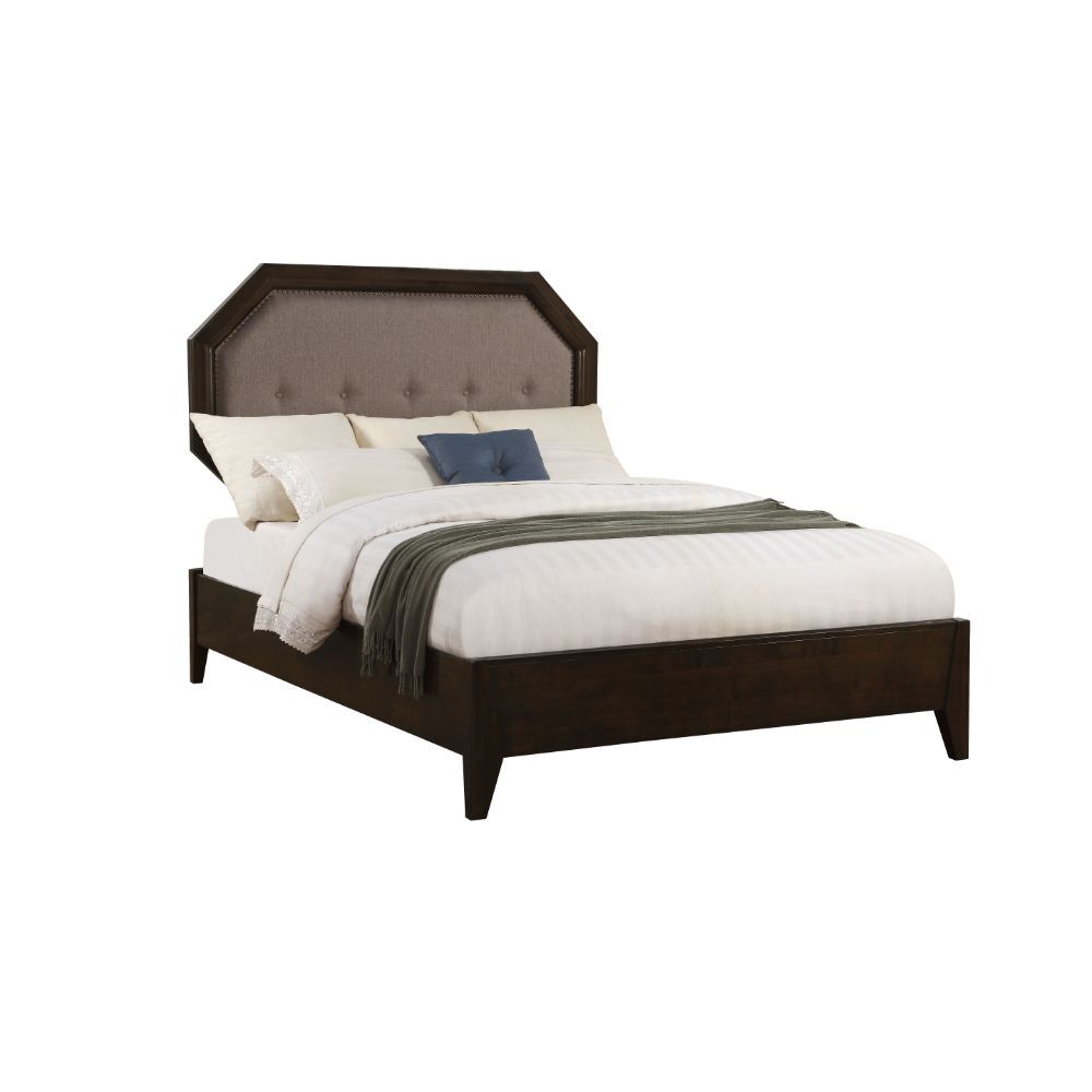 ACME Selma - Queen Bed - Light Gray Fabric & Tobacco | Meri Furniture