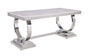 ACME Zander - Dining Table - White Printed Faux Marble & Mirrored Silver Finish | Meri Furniture