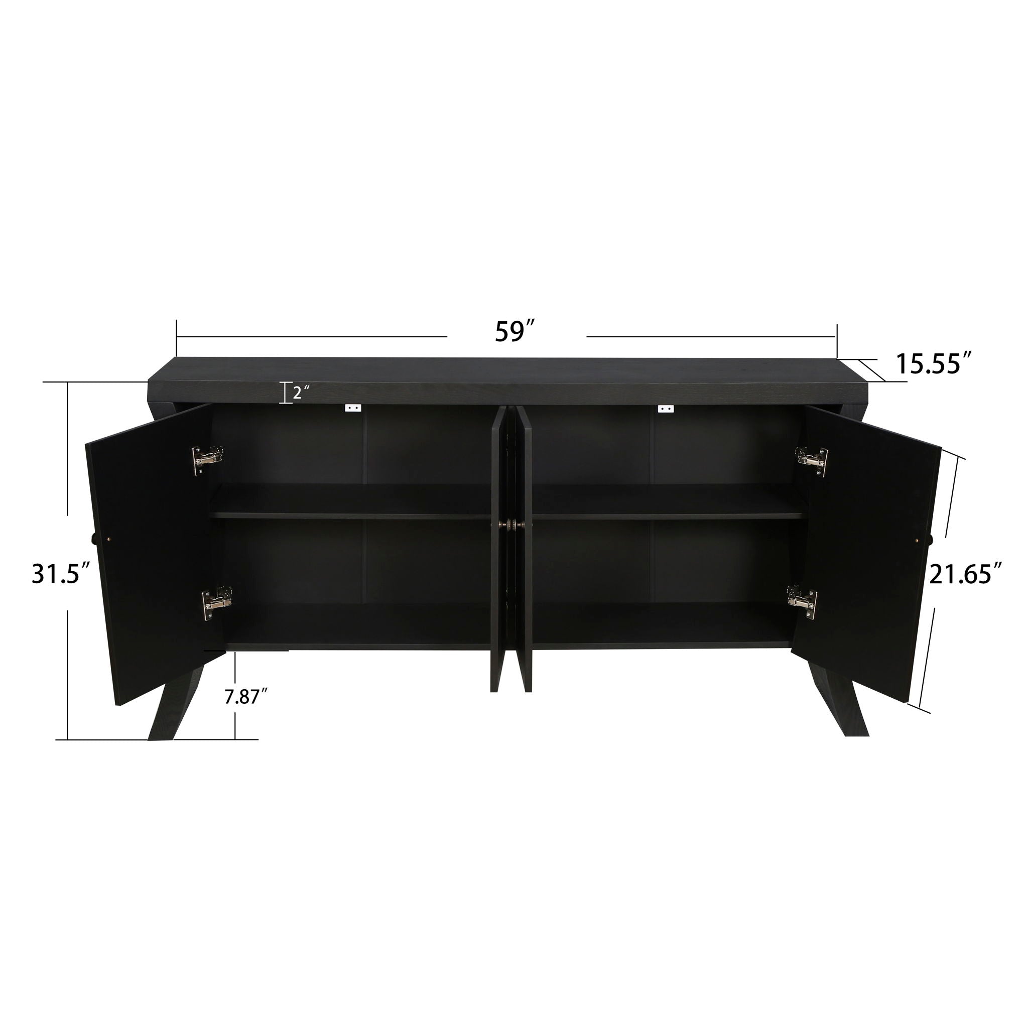 Refined Industrial 4 Door Credenza With Arc Legs & Bronze Clasps