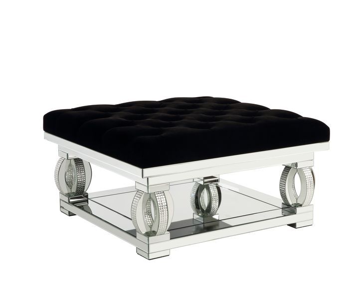 ACME Lotus - Ottoman - Mirrored & Faux Diamonds | Meri Furniture