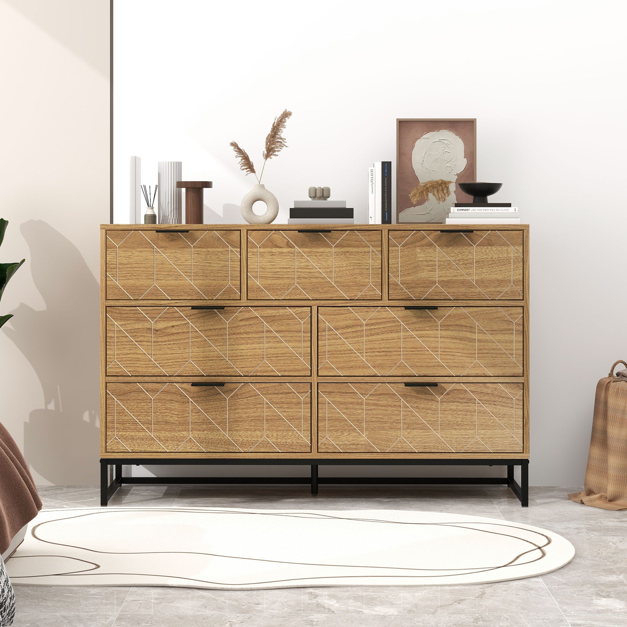Modern 7 Drawer Dresser Cabinet - Walnut