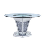 ACME Noralie - Dining Table - Mirrored, Faux Diamonds & Clear Glass | Meri Furniture