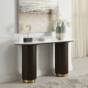 ACME Clayten - Sofa Table - White Natural Marble Top & Espreeso Finish | Meri Furniture