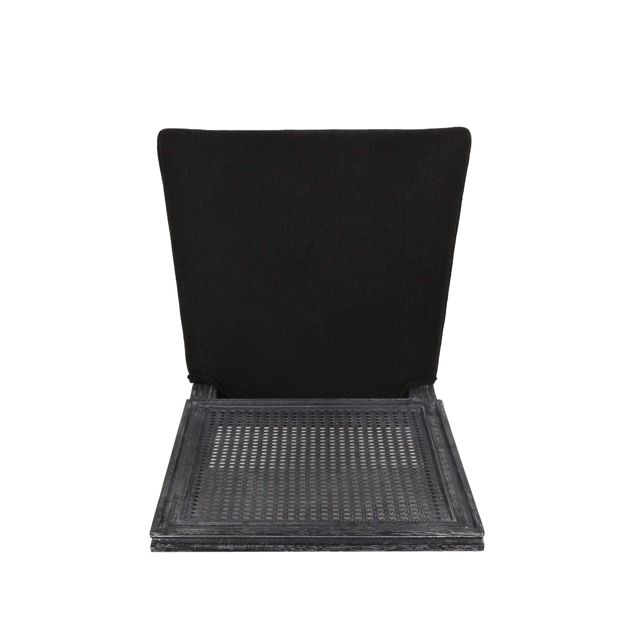 French Country Dining Chair With Rectangular Cane Backrest And Smooth Upholstered Seating