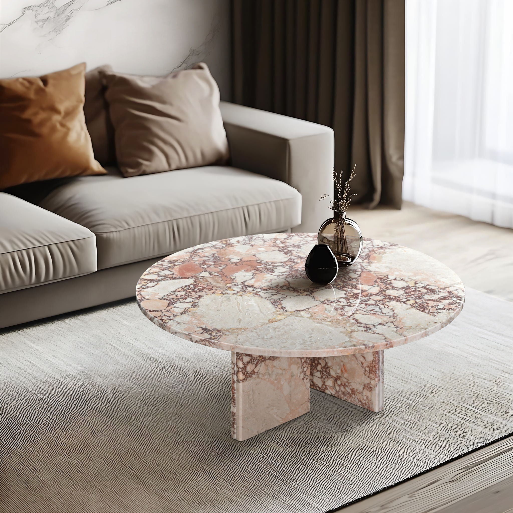 Diamond - Marble Coffee Table With Polished Surface For Living Room - Pink