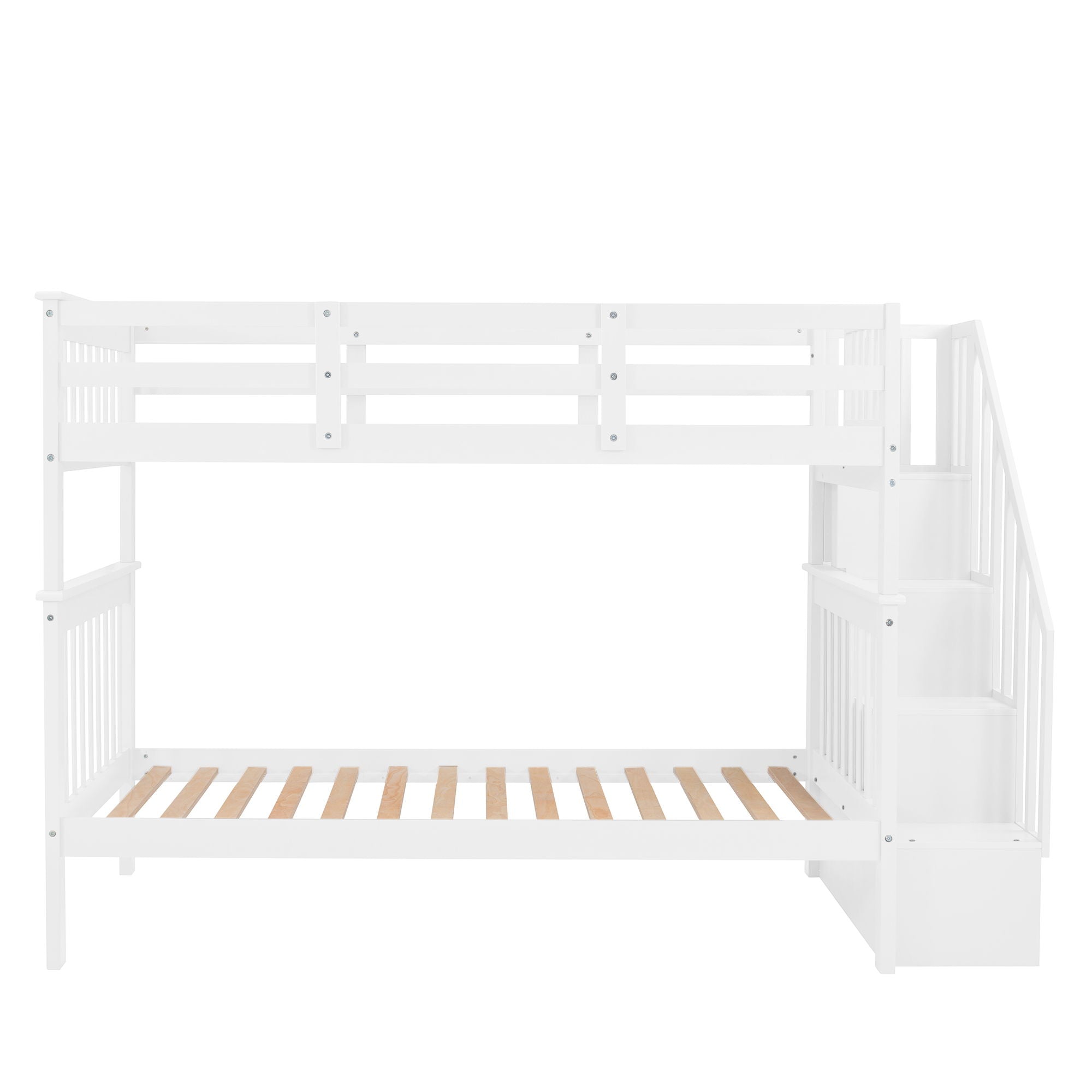 Stairway Bunk Bed With Storage And Guard Rail For Bedroom