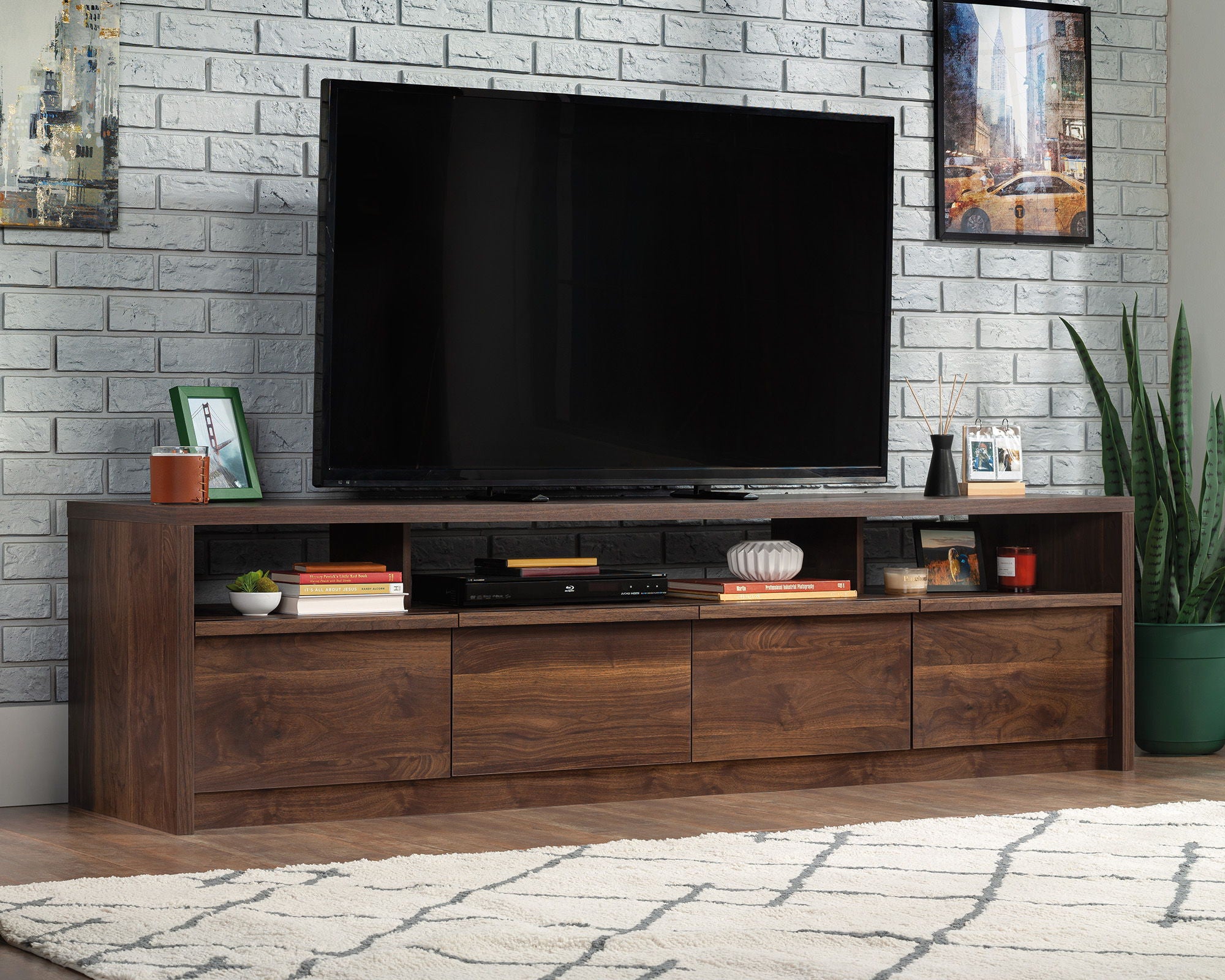 TV Credenza with Drawers in Grand Walnut