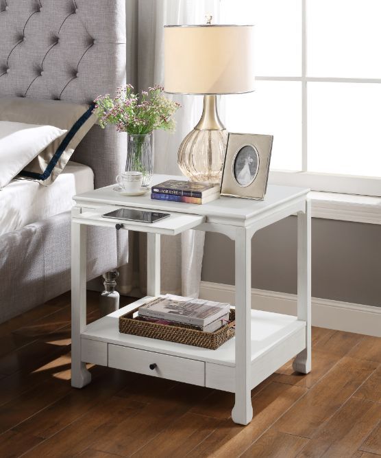 ACME Seatlas - Accent Table - Antique White Finish | Meri Furniture