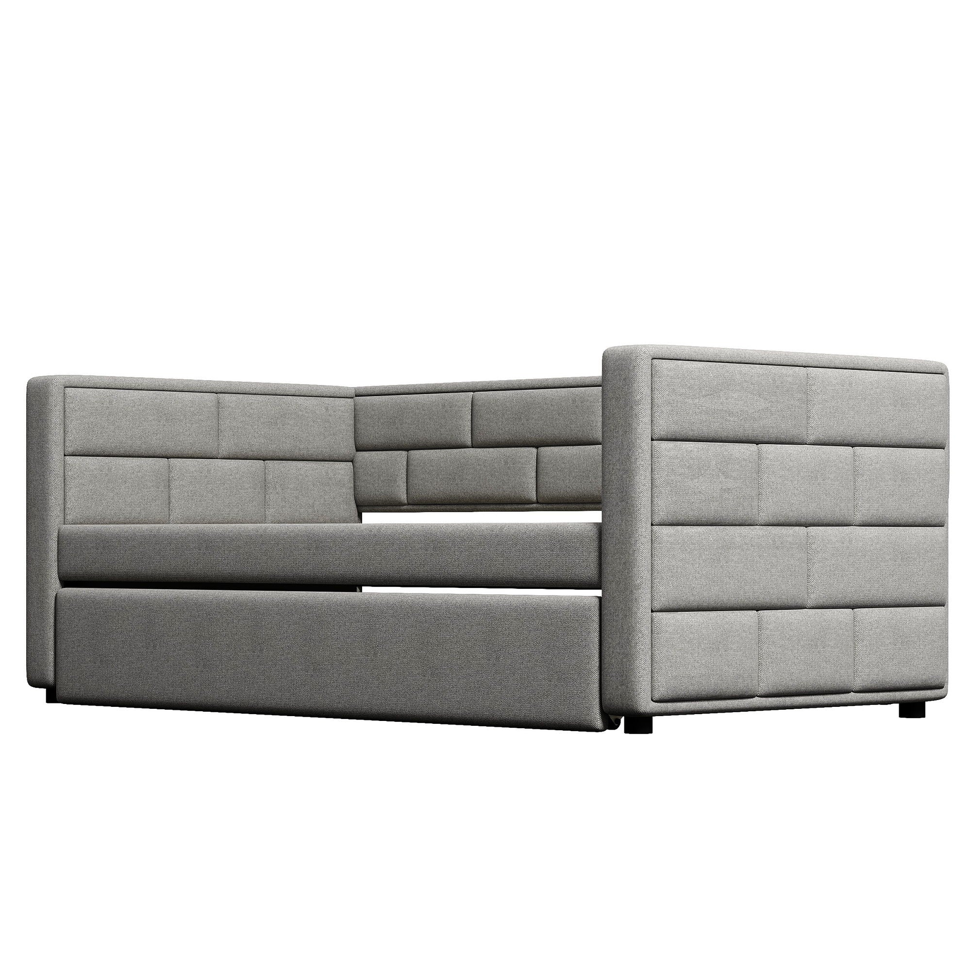 Upholstered Twin Size Daybed With Trundle, Padded Back And Sides - Gray