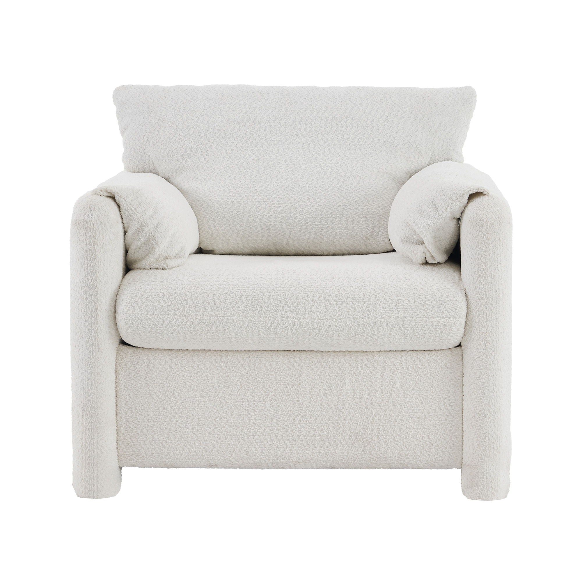Fixed Modern Accent Chair Single Seater Plush Chenille Lounge Chair With High Resilience Cushion - Ivory White