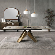 Malika - Ceramic Top Dining Table - Gray & Copper Cross Brushed