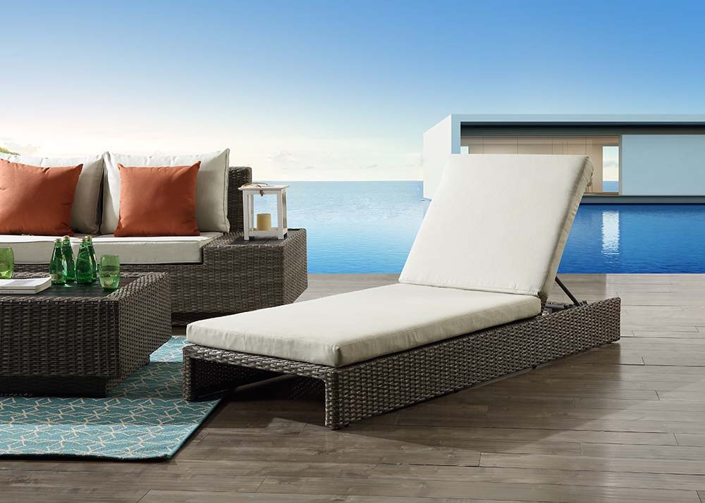 ACME Salena - Patio Lounge Chair - Beige Fabric & Gray Finish - 8" | Meri Furniture