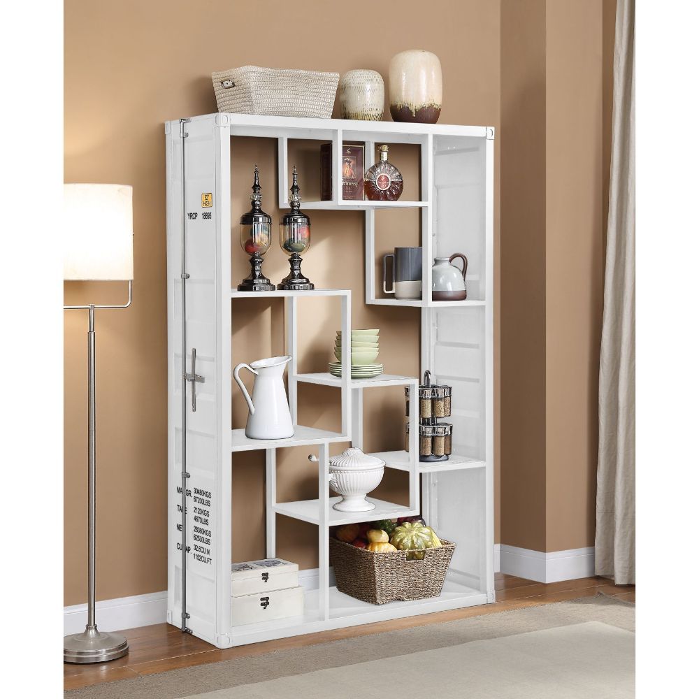 ACME KD, Rectangular Shelf Rack • Storage: 9 Open Compartments (9 Metal Shelves) • Features: Metal Frame, Recessed Panels (Cargo Container Panels), Full-Length Container Lock • (NO LEGS) •• CONSTRUCTION •• Metal Case: Iron Plate | Meri Furniture