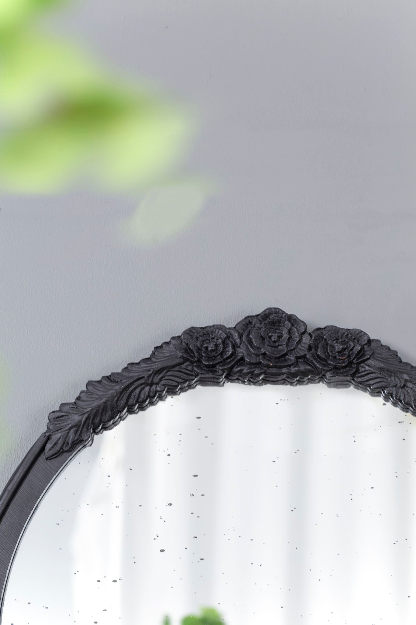 Hand Carved Rose Antique Mirror Frame, Wood Arch Mirror Wall Decor For Living Room