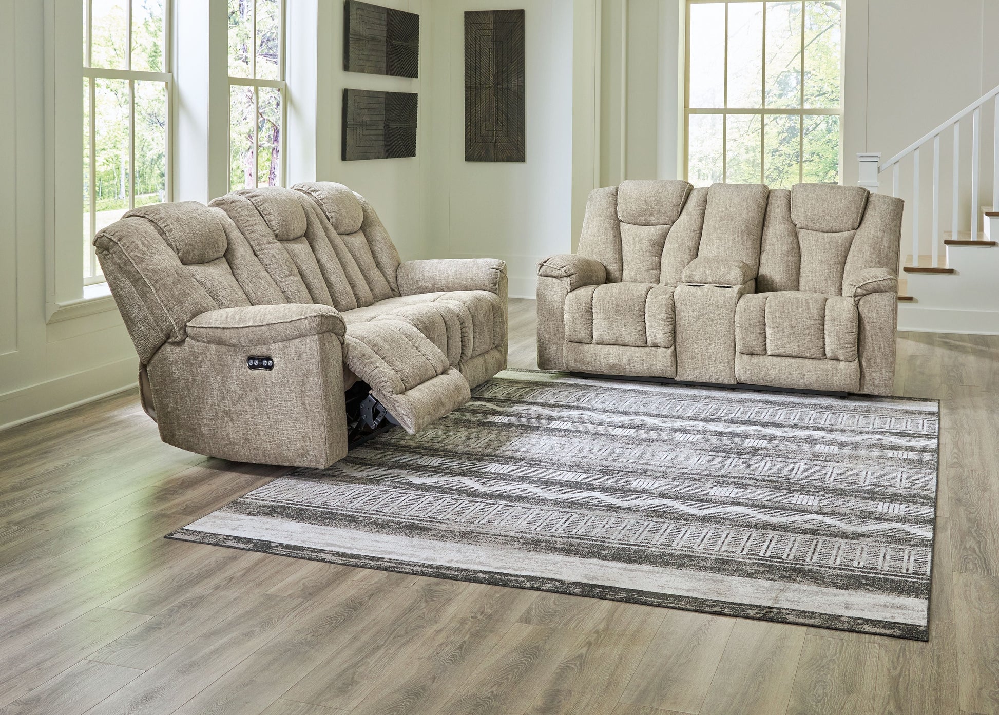 Signature Design by Ashley® Hindmarsh - Stone - 2 Pc. - Power Reclining Sofa, Power Reclining Loveseat | Meri Furniture