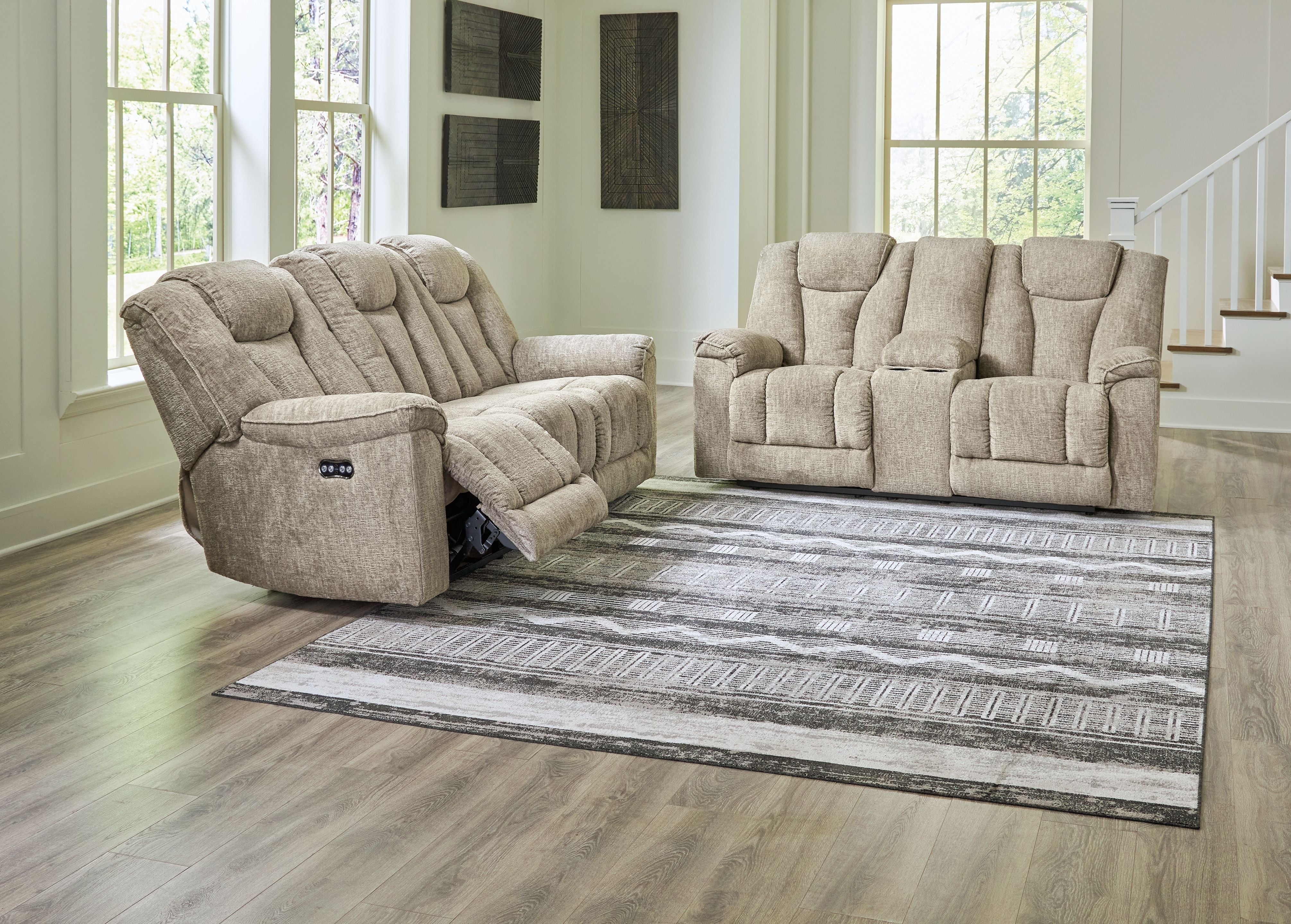 Signature Design by Ashley® Hindmarsh - Stone - 2 Pc. - Power Reclining Sofa, Power Reclining Loveseat | Meri Furniture